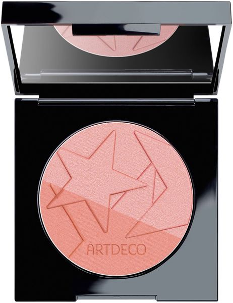Artdeco Blush Couture: Ein Rouge-Duo in Rosa- und Pfirsichtönen mit Sternenprägung in einem schwarzen Etui mit Spiegel.
