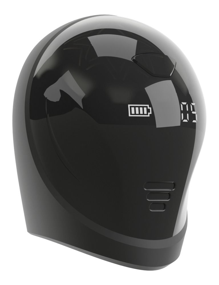 Schwarzes Gerät mit digitaler Anzeige. Zeigt eine Zahl und einen Batteriestatus.