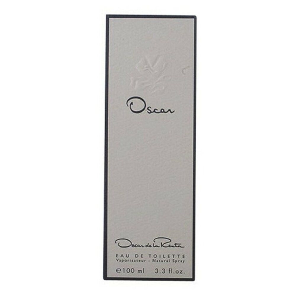 Parfümverpackung, rechteckig, mit Aufschrift "Oscar De La Renta Eau De Toilette".