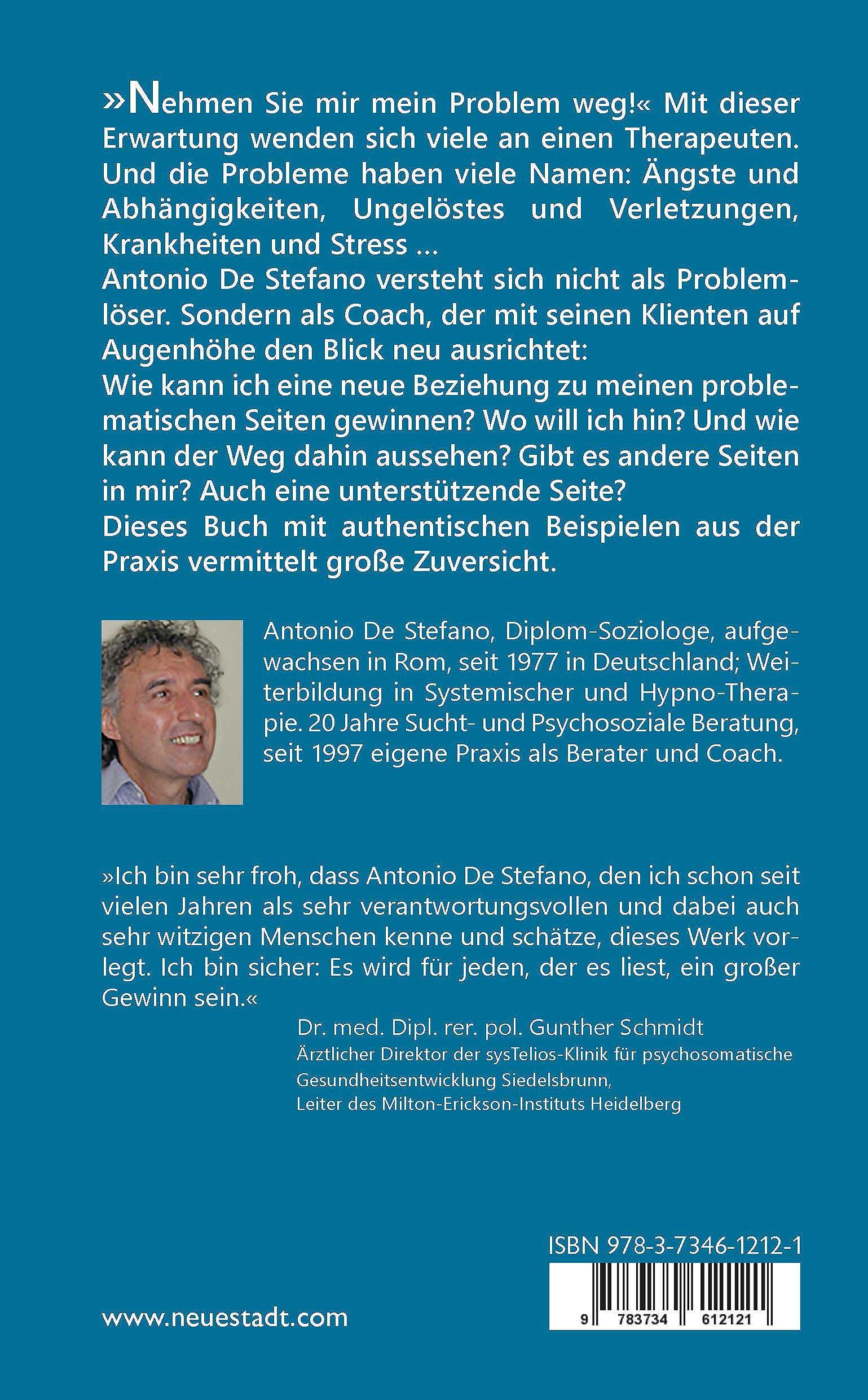 Buchrückseite mit Text und Autorenfoto. ISBN-Nummer und Verlag Neue Stadt.