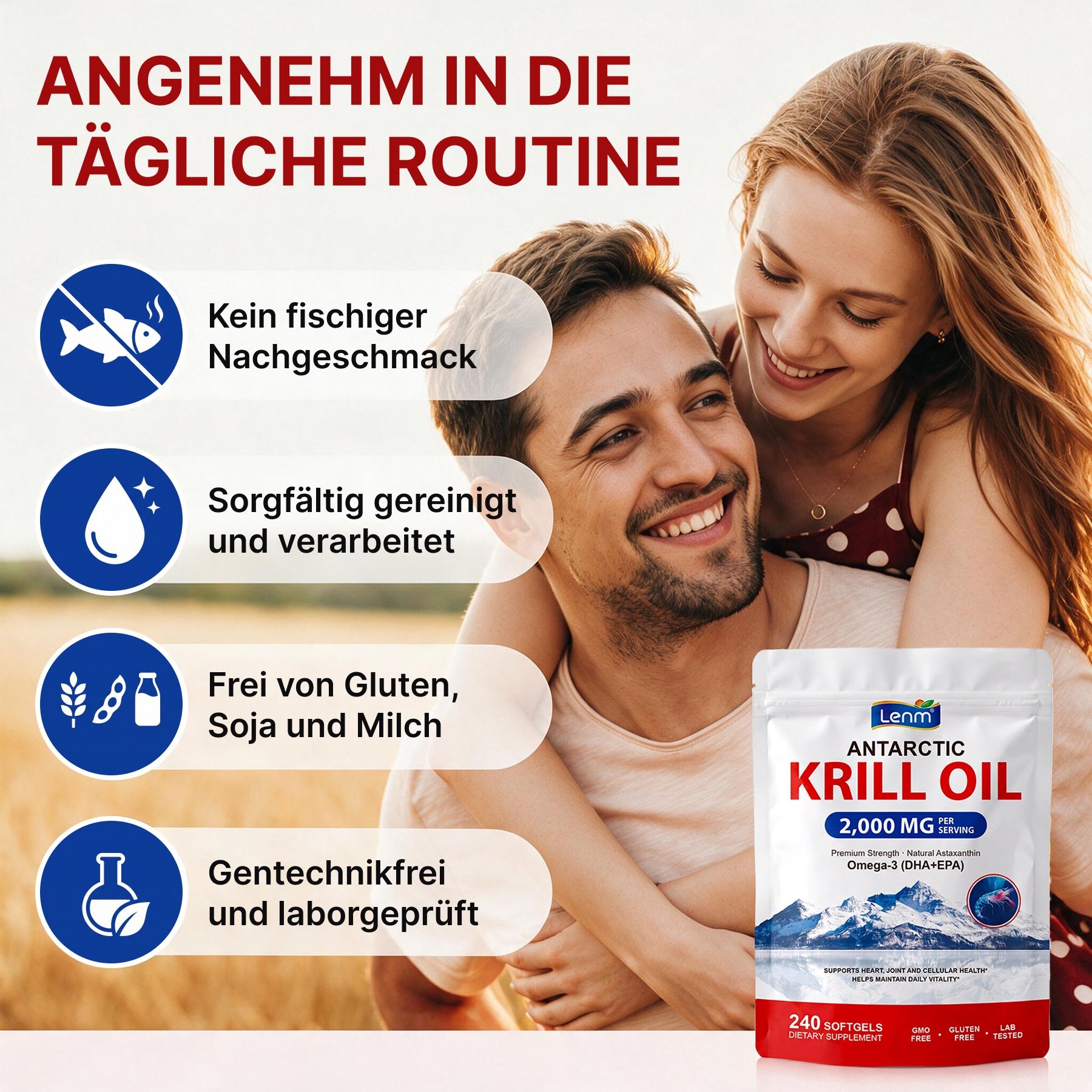 P-beauty Omega 3 Krillöl 2000mg EPA DHA Astaxanthin Phospholipide Hochdosiert Softkapseln