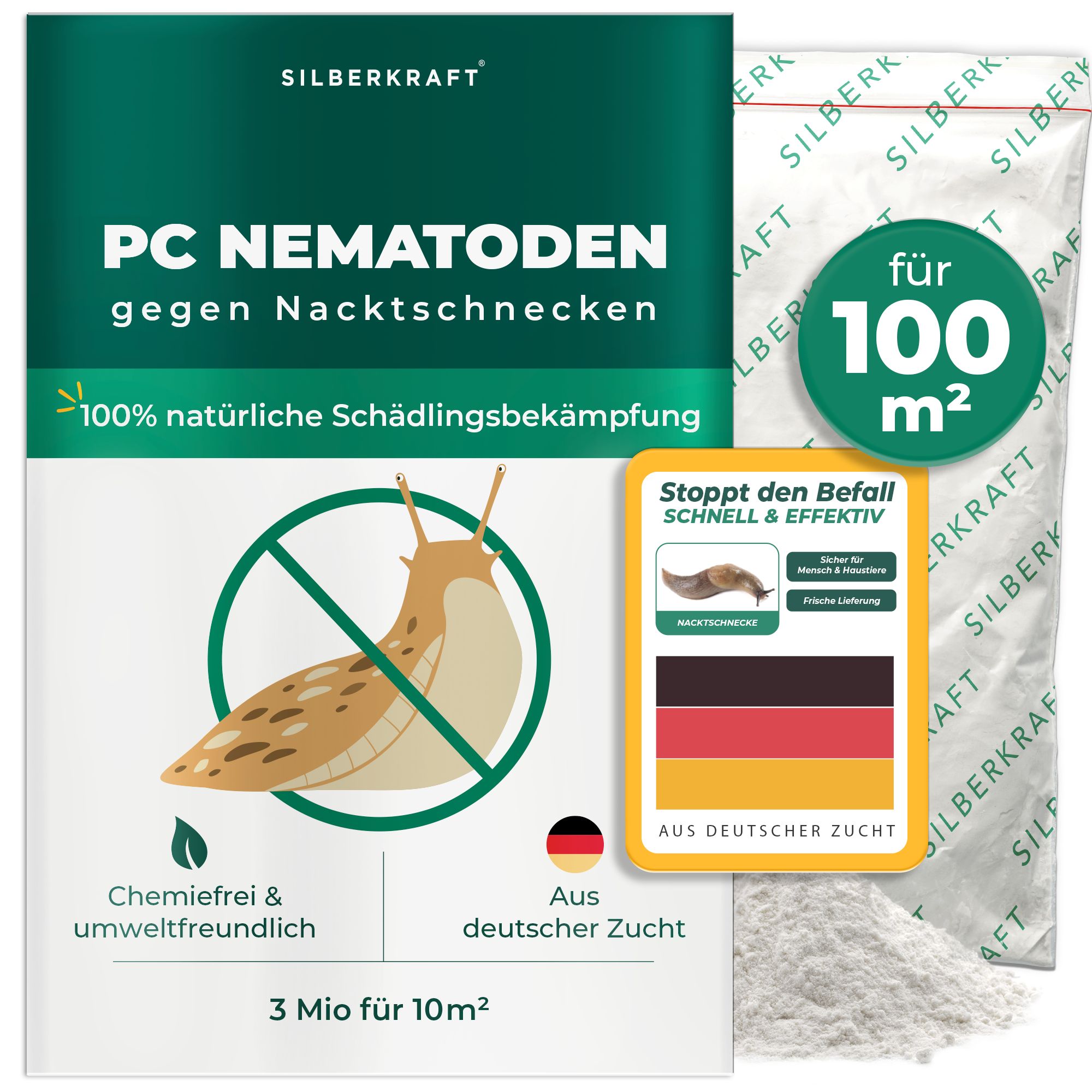 Silberkraft PC Nematoden gegen Nacktschnecken: 3 Mio. für 10 m², biologische Schädlingsbekämpfung, für 100 m².