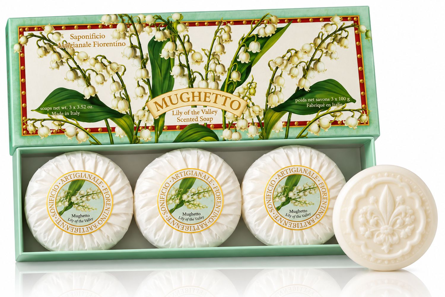 Saponificio Artigianale Fiorentino Mughetto Geschenkset – Maiglöckchen-Seifen aus Italien 300 g