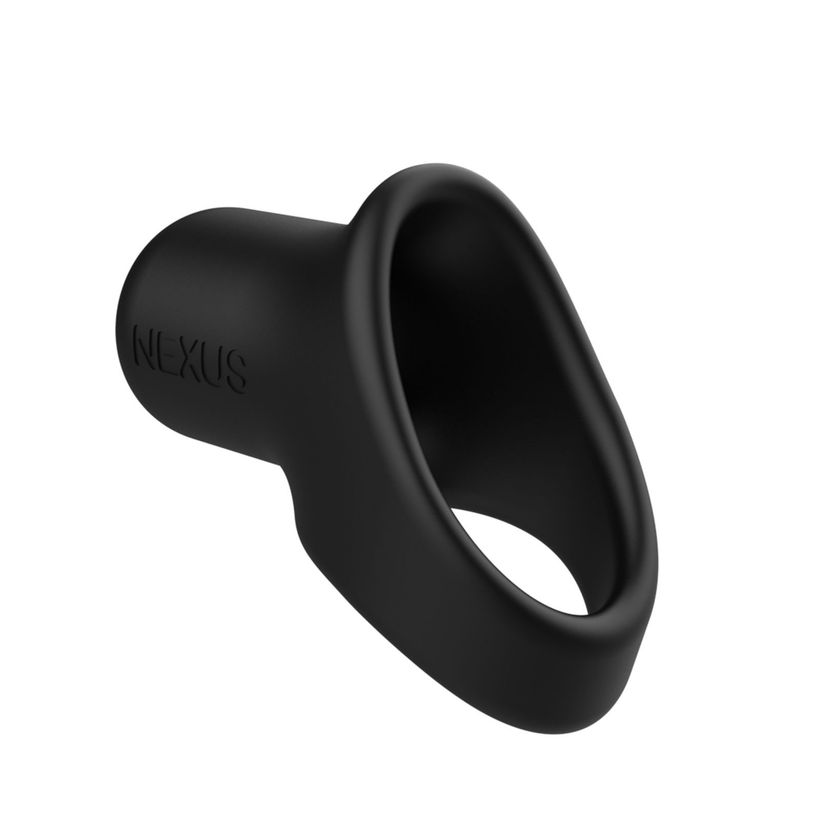 Prodotto nero con scritta "NEXUS". Anulare, per l'area intima. Realizzato in materiale morbido.