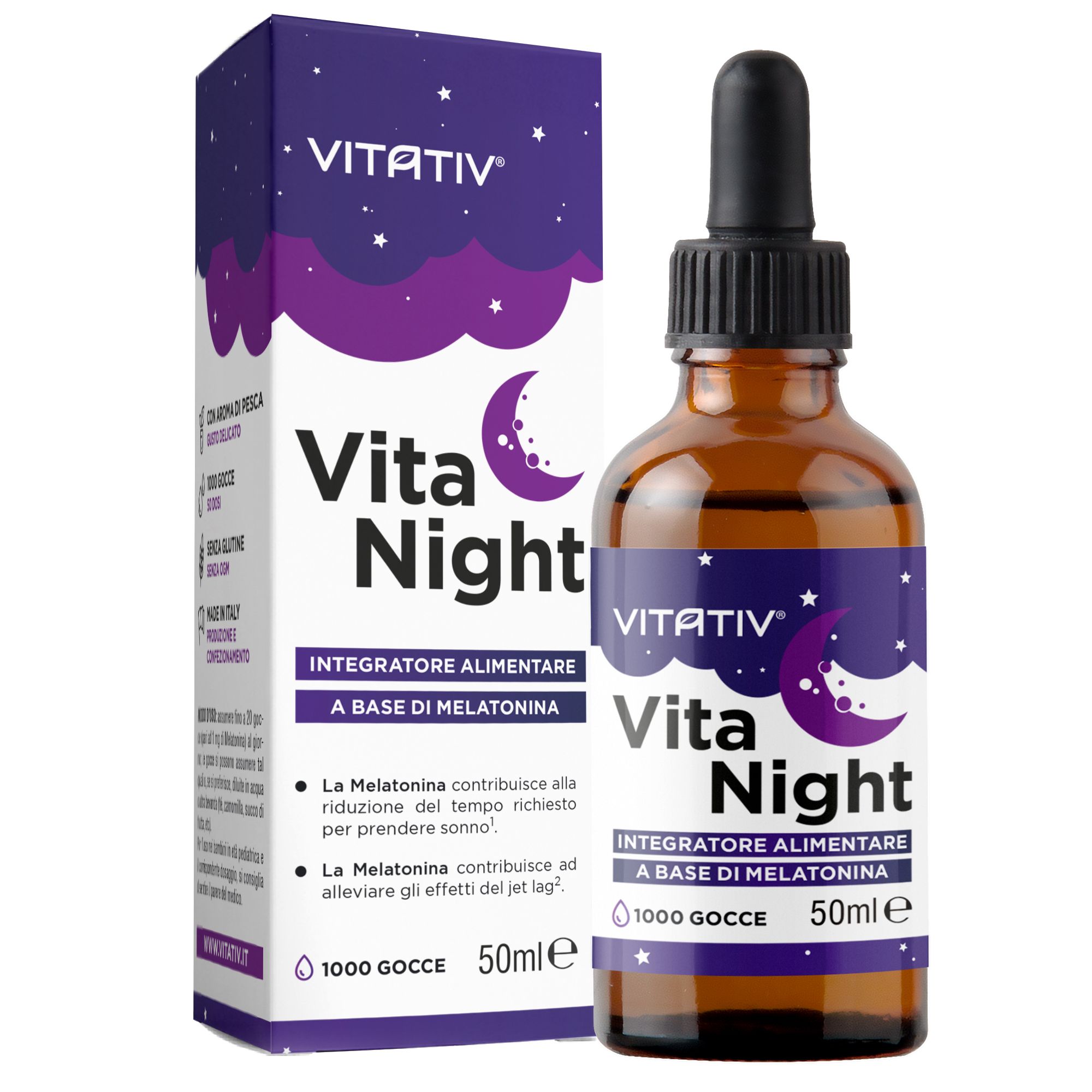 VITATIV® VITANIGHT Melatonina in Gocce - 50 ml (1000 Gocce) Integratore per il Sonno