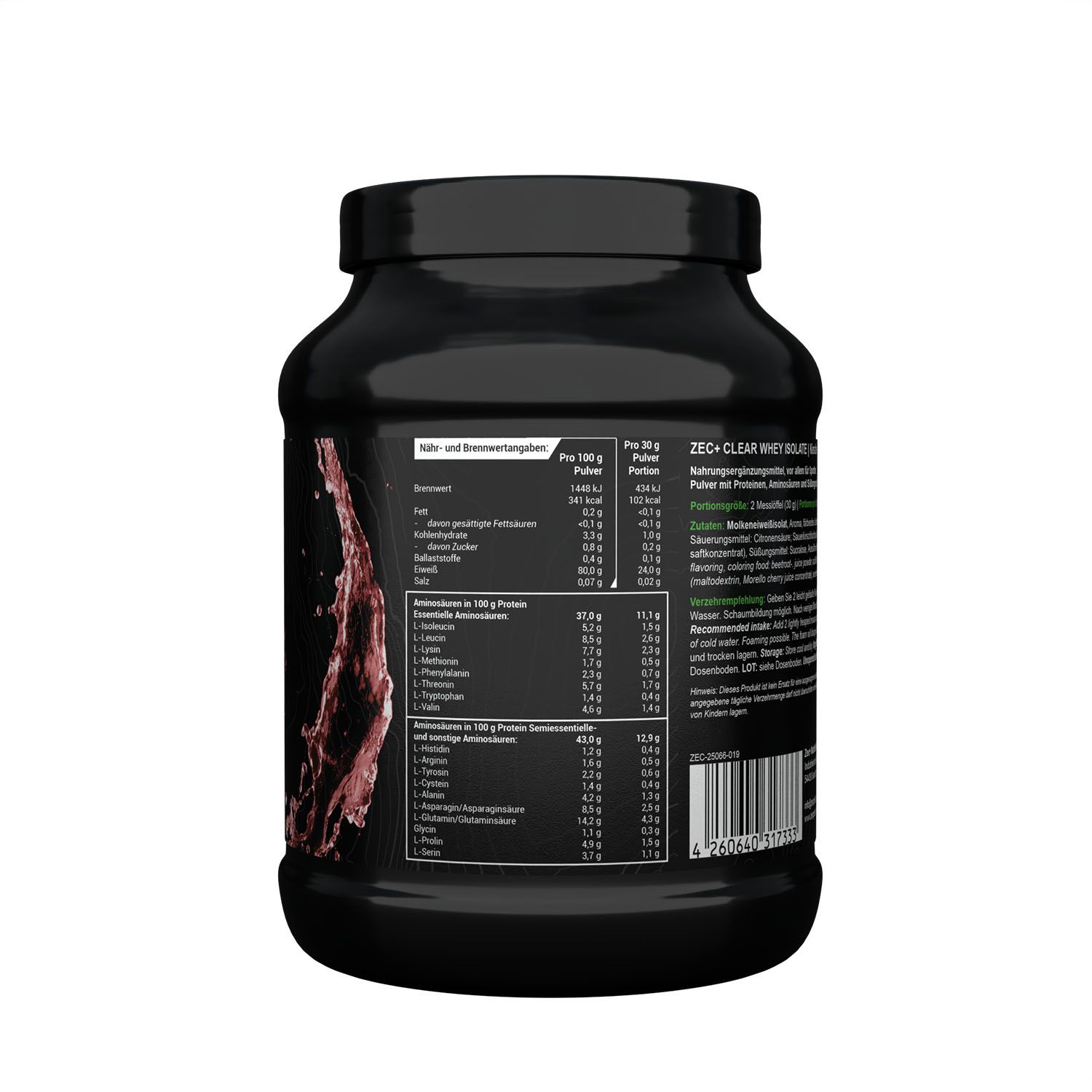 Zec+ Clear Whey Isolate Protein/ Eiweiß Kirsche 450 GR Pulver