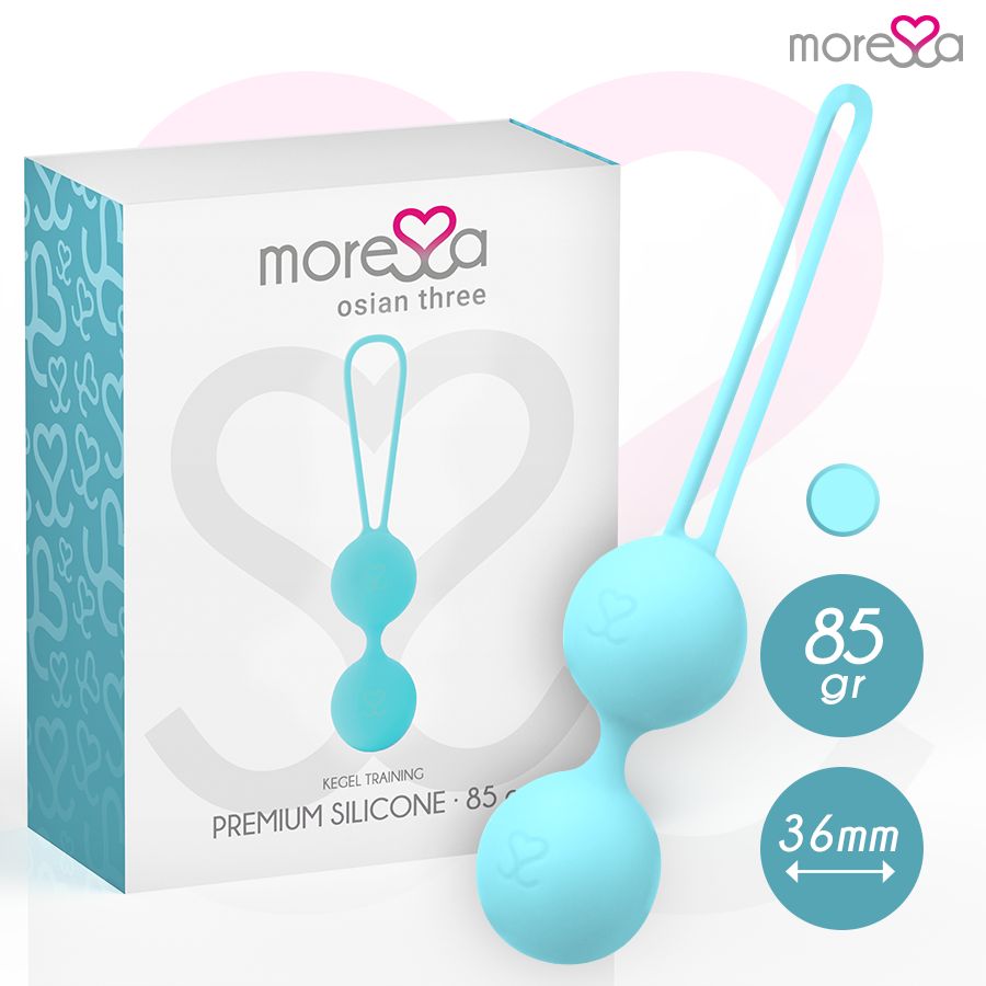 Verpackung: Kegel-Kugel, Box. Text: Premium Silikon, 85g, 36mm. Marke: Moressa osian three.