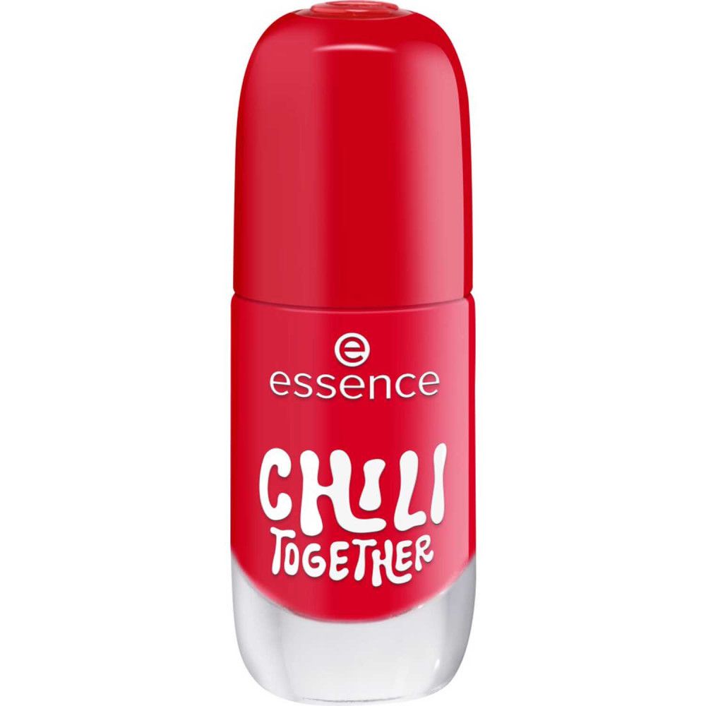 Roter Nagellack, geschlossene Flasche. Aufschrift: Chili Together. Marke: essence.