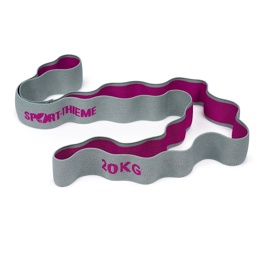 Graues Elastikband mit pinkfarbenem Innenband. Aufschrift "SPORT-THIEME" und "20KG".