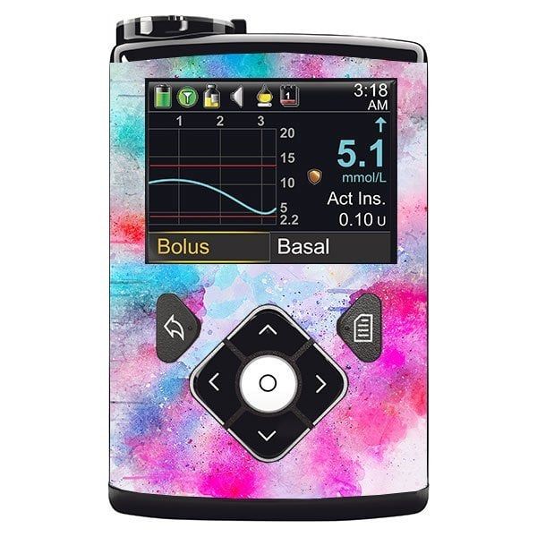 Medizinprodukt mit farbenfrohem Design. Display mit Messwerten und Bedienelementen. Zeigt Uhrzeit und Messwerte an.