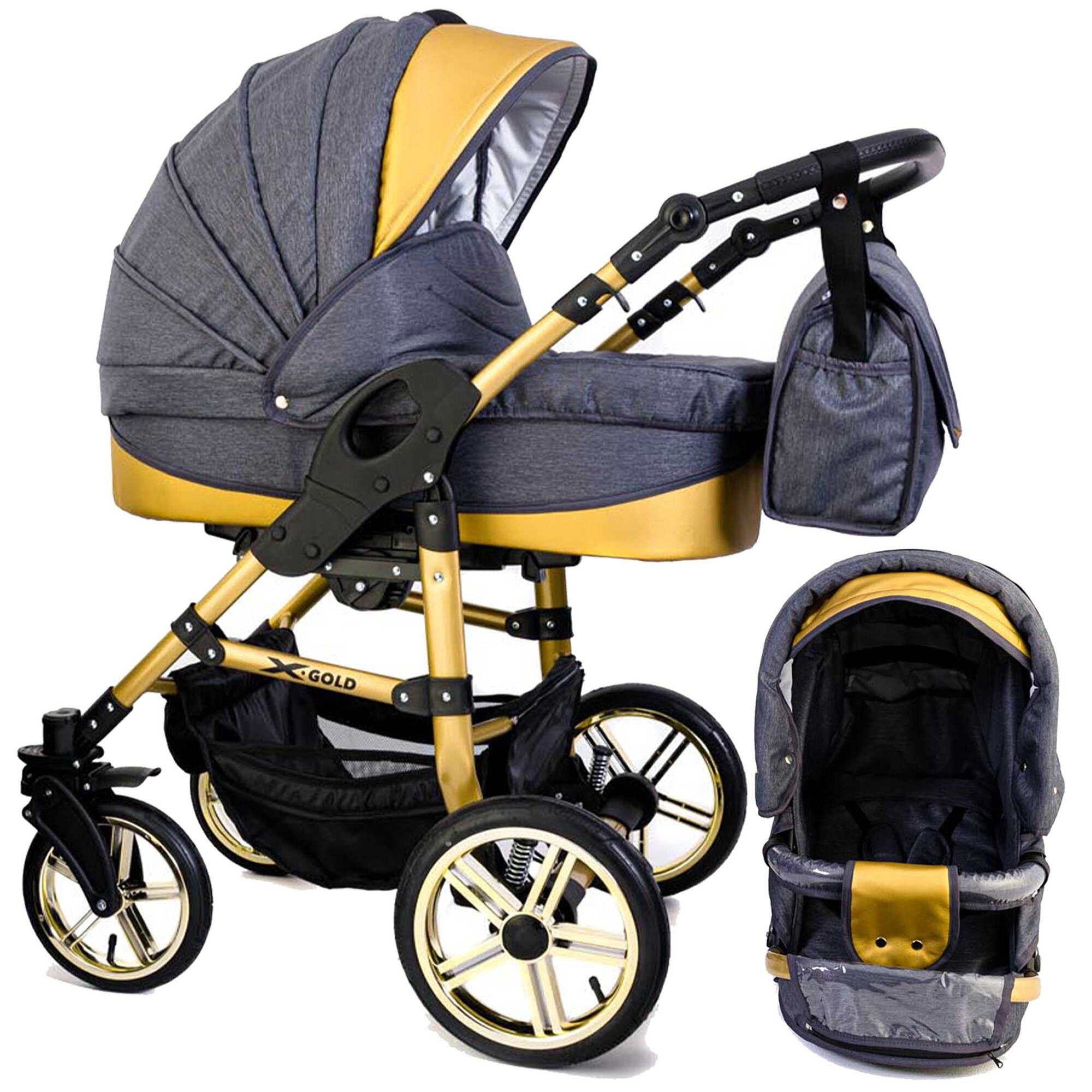 Tabbi ECO X Gold 2 in 1 Kinderwagen Hartgummireifen, Dark Grey