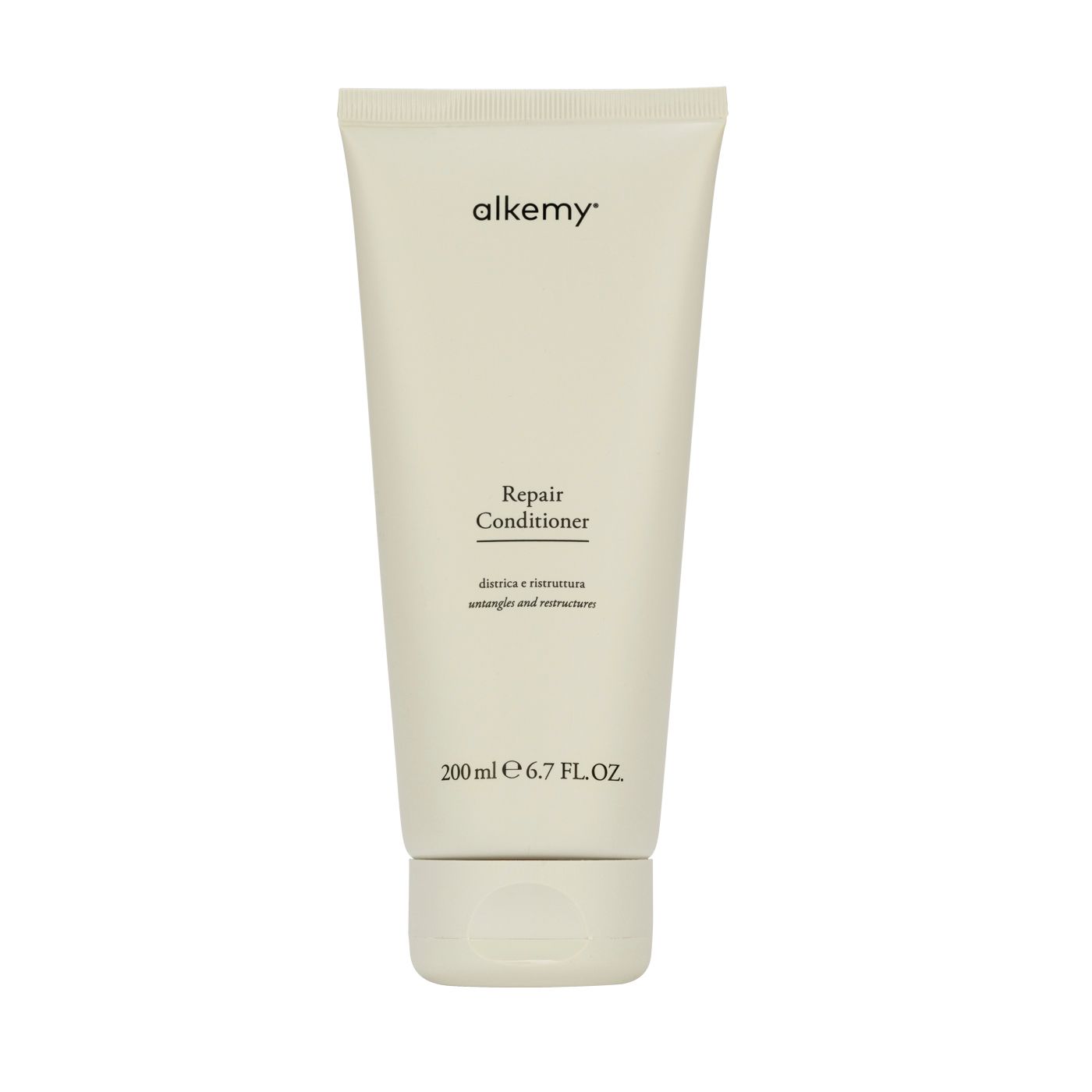 Eine Flasche Alkemy Repair Conditioner, 200 ml, auf weißem Hintergrund.