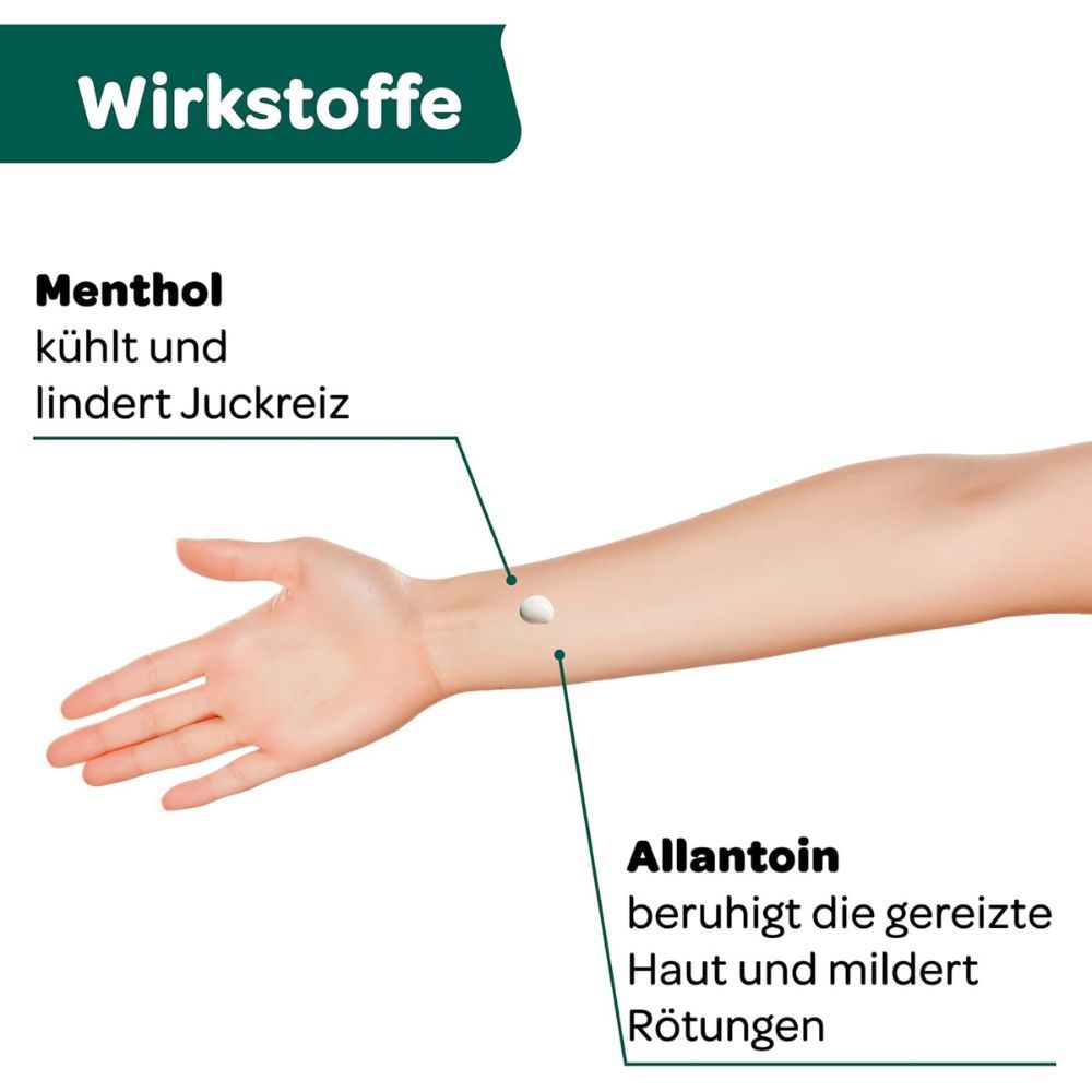 Arm mit Produktabbildung. Text: Menthol, Allantoin. Recotin Gel Tube.