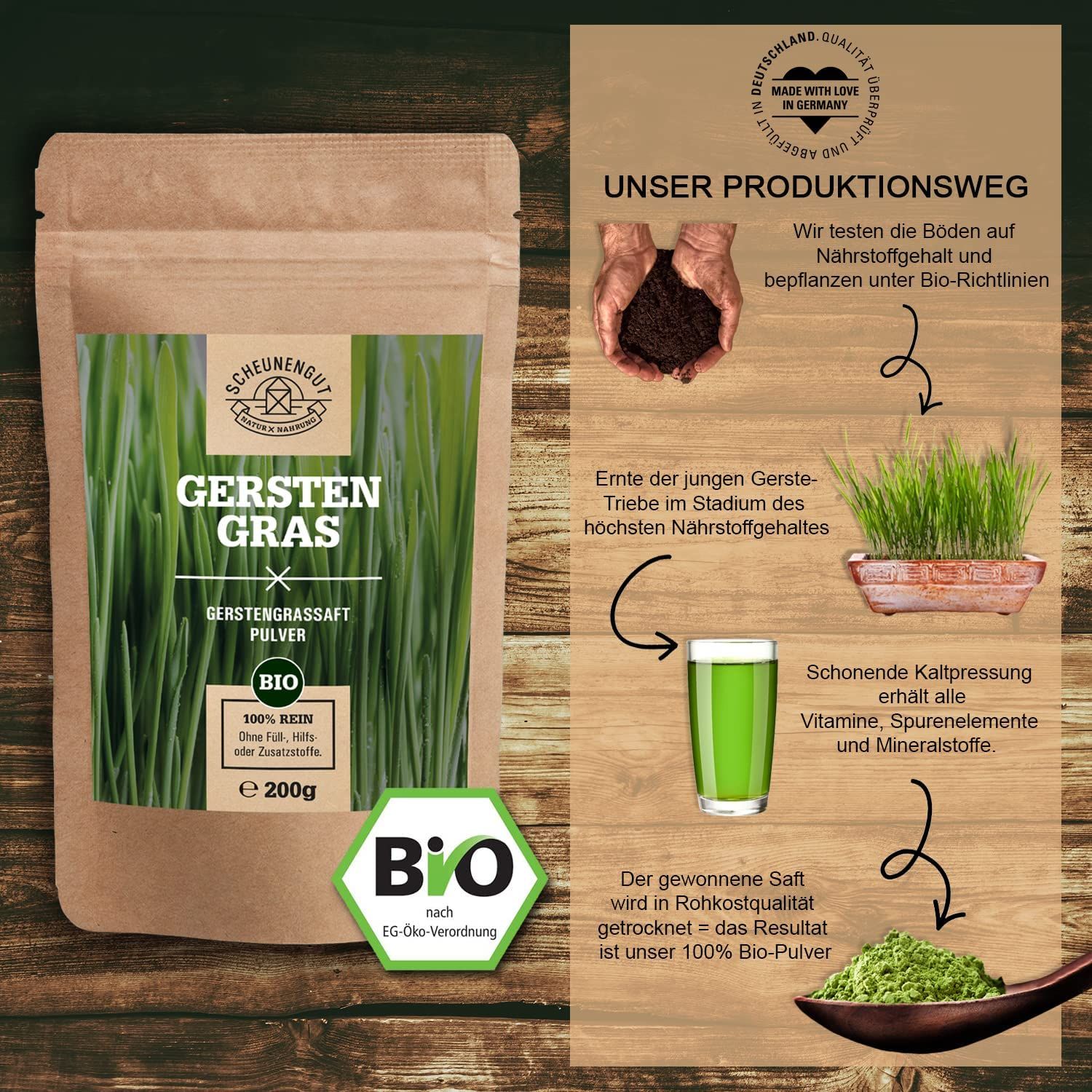 Scheunengut® Bio Gerstengrassaft Pulver | gehaltvoller als Gerstengras 200 g