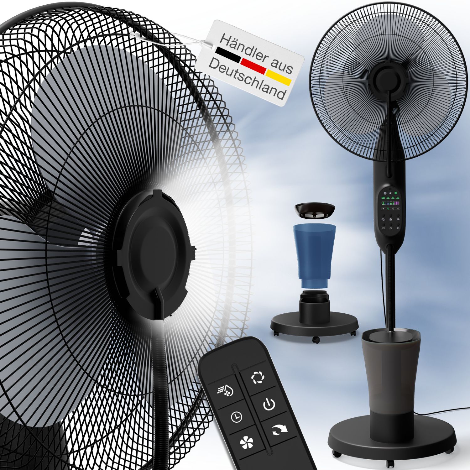 aktimeo Standventilator mit Luftbefeuchtung, Timer, Wassertank, Nebelfunktion