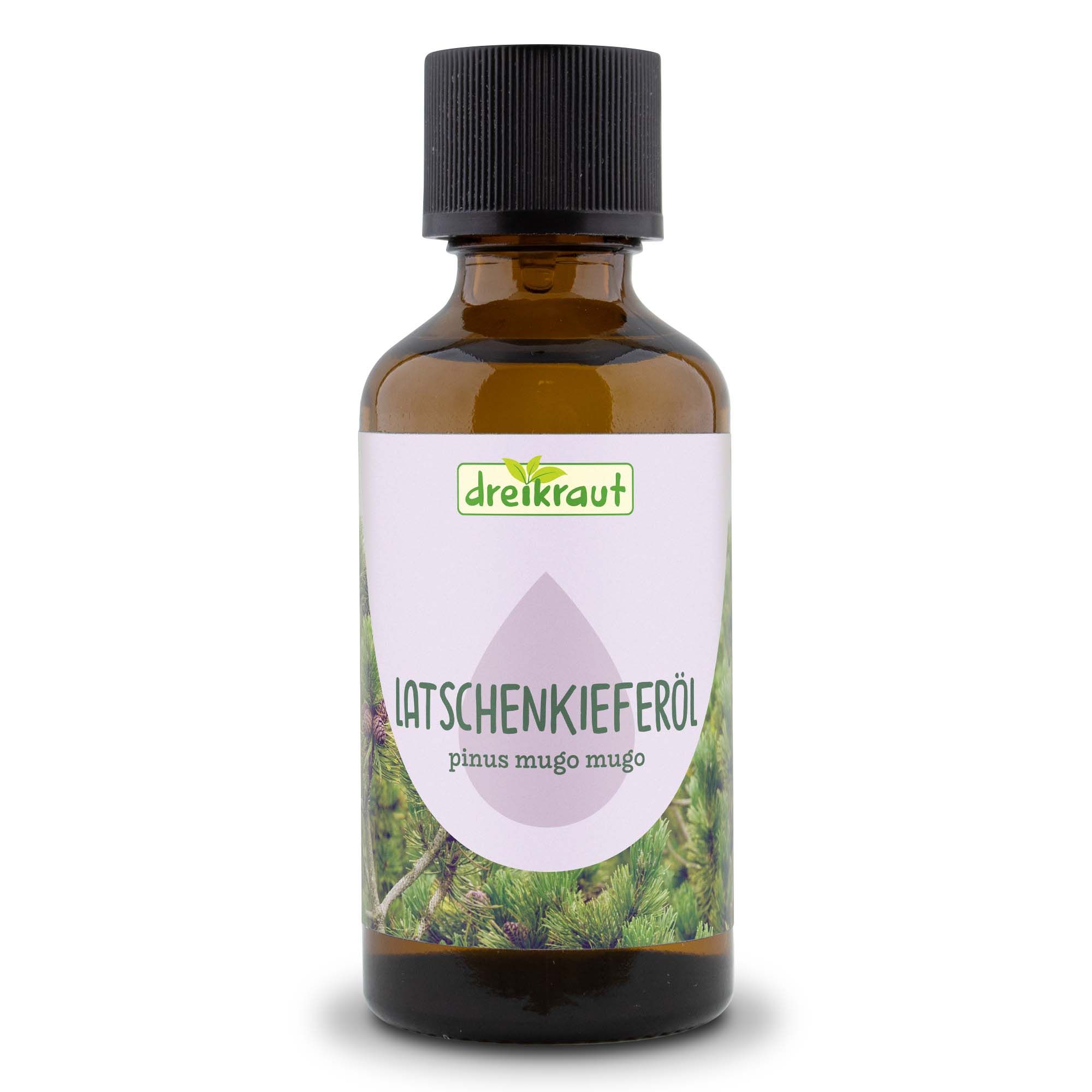 Braune Glasflasche mit schwarzem Verschluss. Etikett mit Produktnamen und Logo.