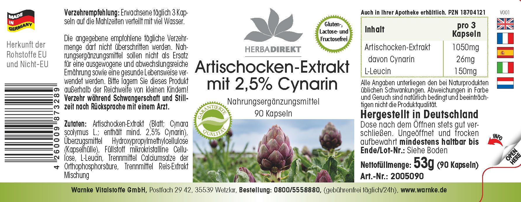 Warnke Vitalstoffe | Artischocken-Extrakt mit 2,5% Cynarin