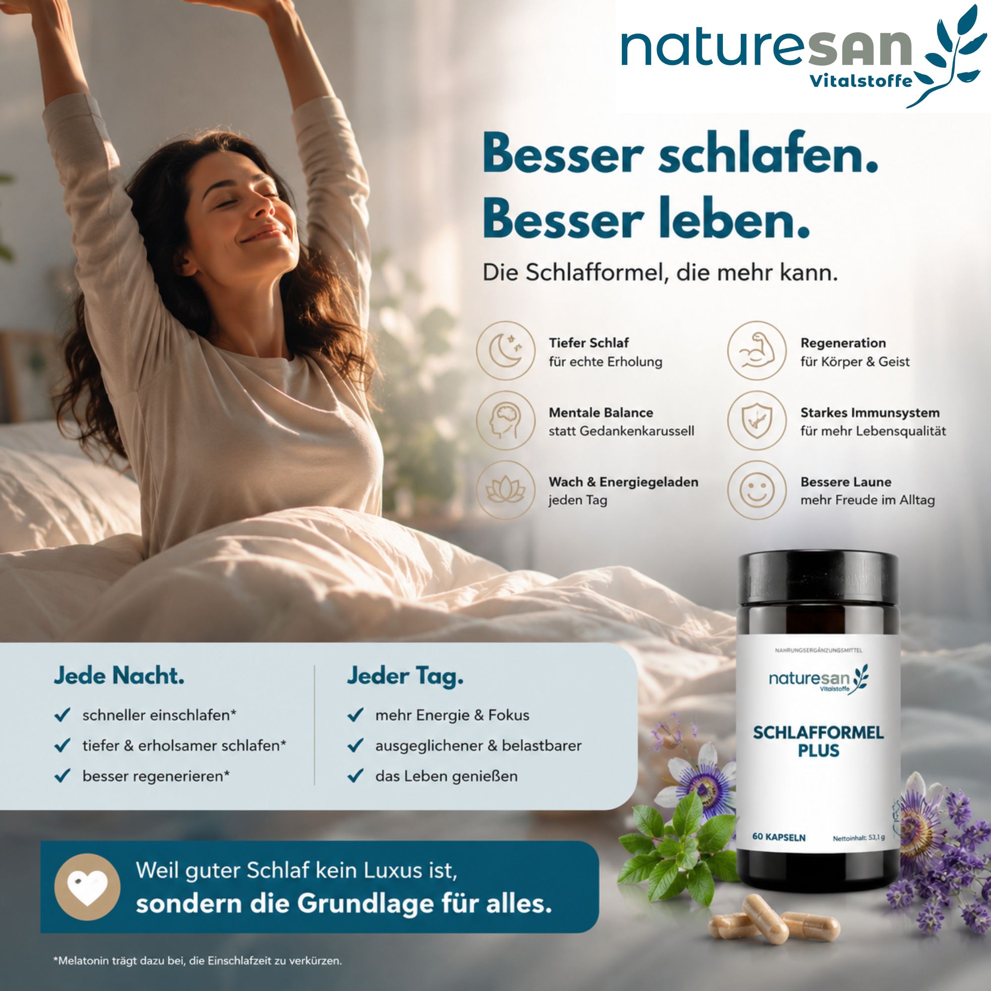 Naturesan Schlafmittel Plus Kapseln, 60 Stück.
