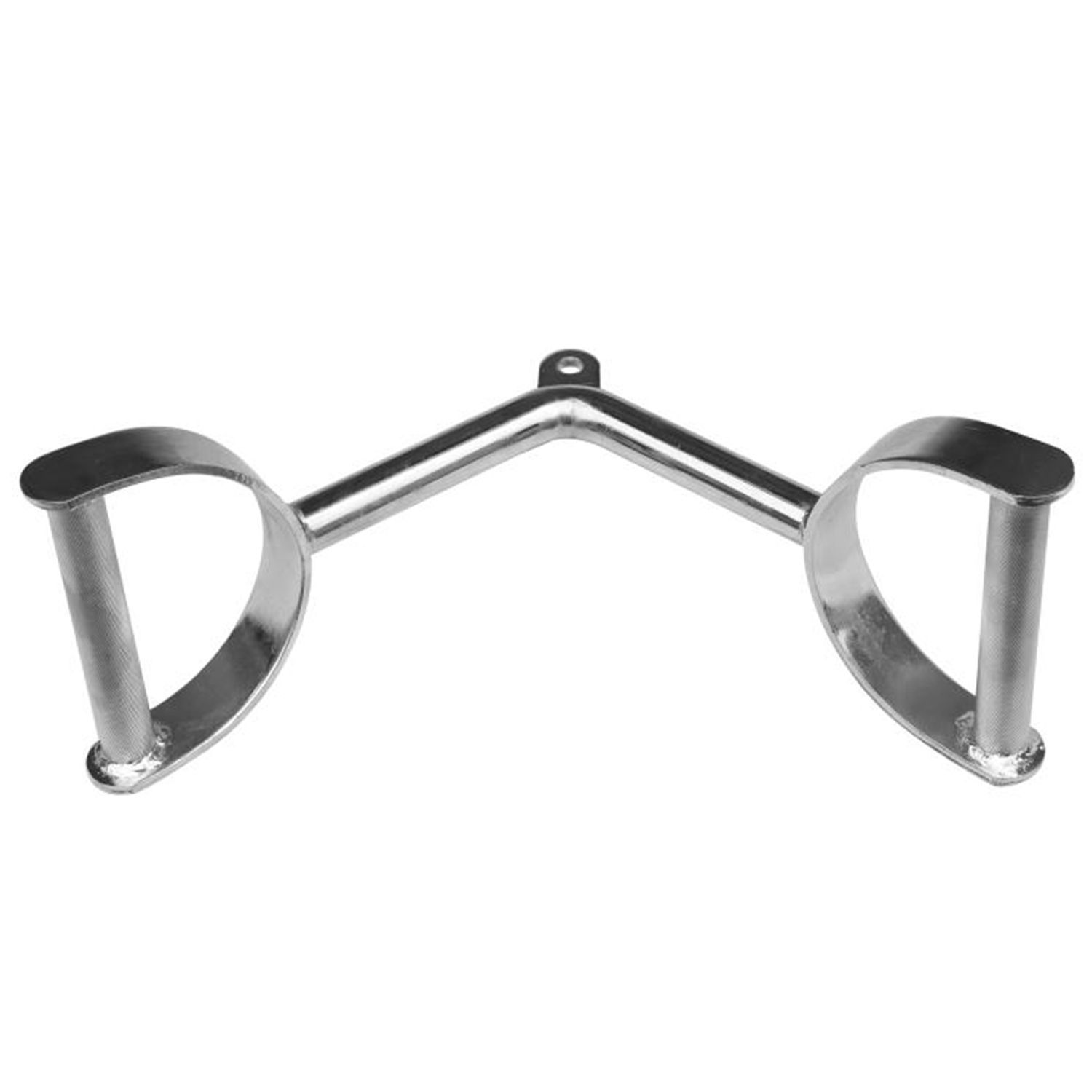 Breiter Rudergriff mit zwei Hufgriffen. Metallkonstruktion. Winkelige Form. Aufhängeöse oben.