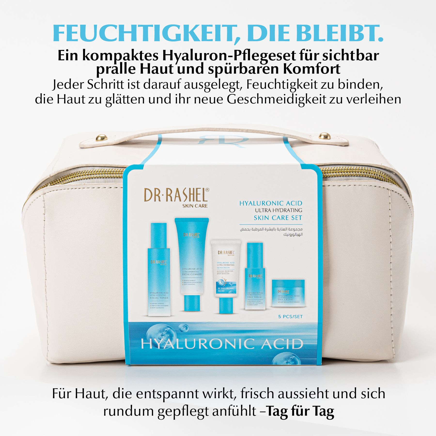 DR RASHEL Gesichtspflege-Set Hyaluronic Acid Serum Cream Cleanser Toner SPF