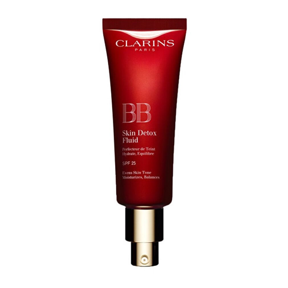 Rote Tube mit BB Skin Detox Fluid SPF25. Marke Clarins.
