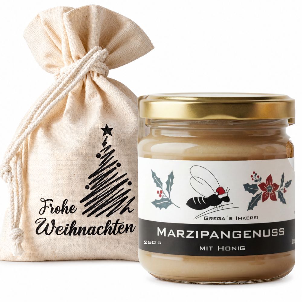 Honig im Geschenk-Säckchen Frohe Weihnachten mit Marzipangenuss 250 g