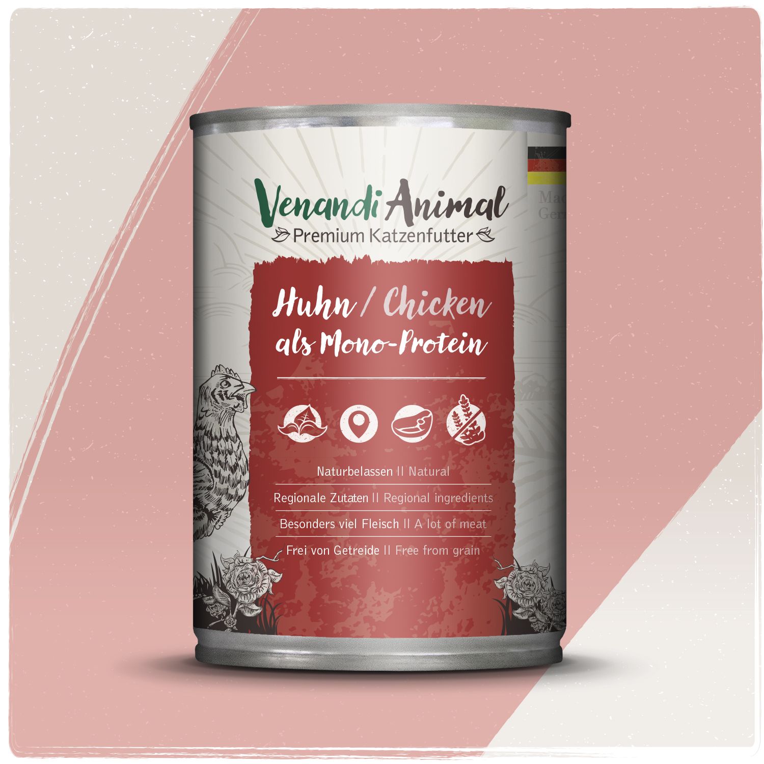 Dose Venandi Animal Huhn als Monoprotein Katzenfutter. Premium Katzenfutter mit Huhn als Alleinfuttermittel.