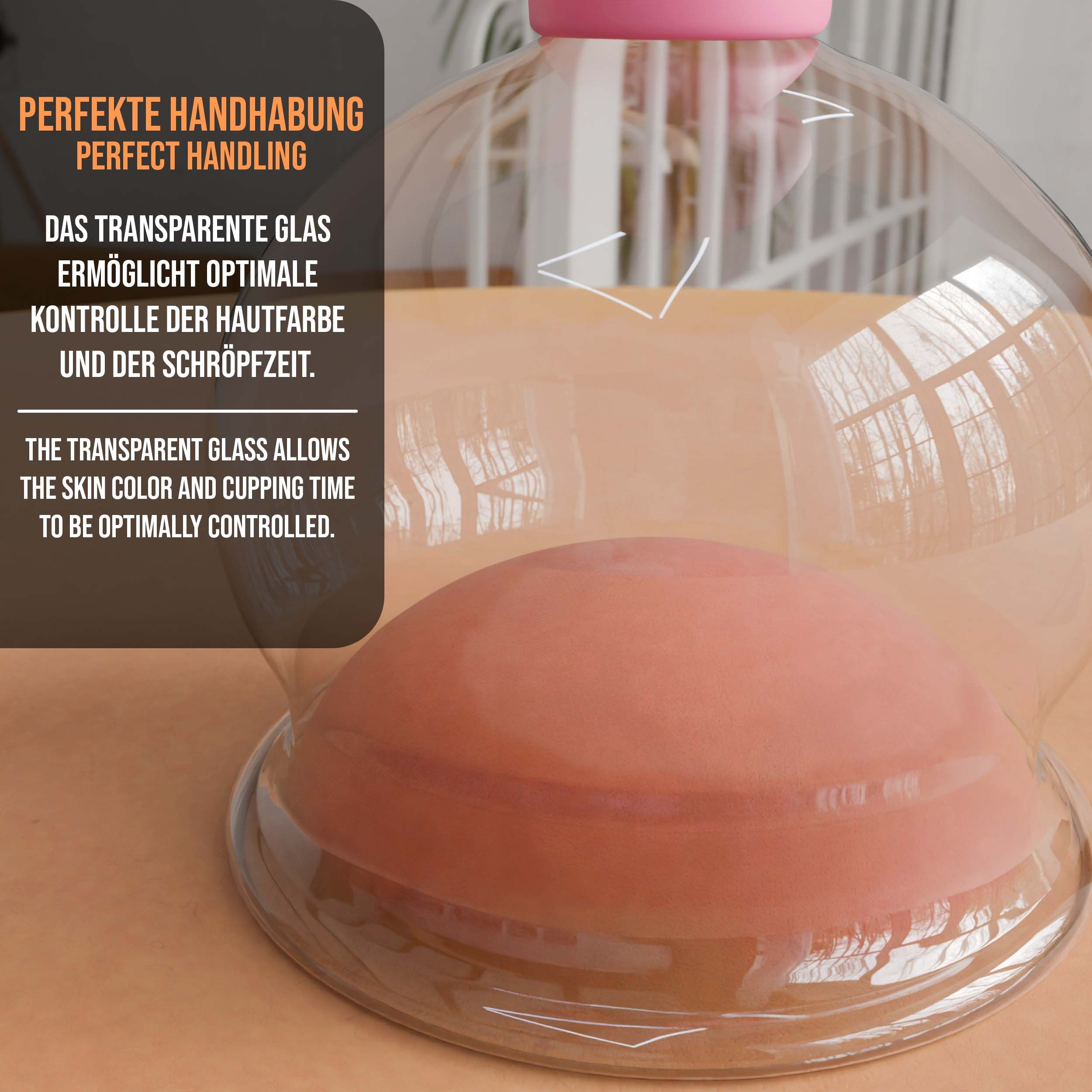 Pulox Schröpfgläser aus Echtglas mit Saugball - Set Duo Groß in Pink: 52mm, 62mm