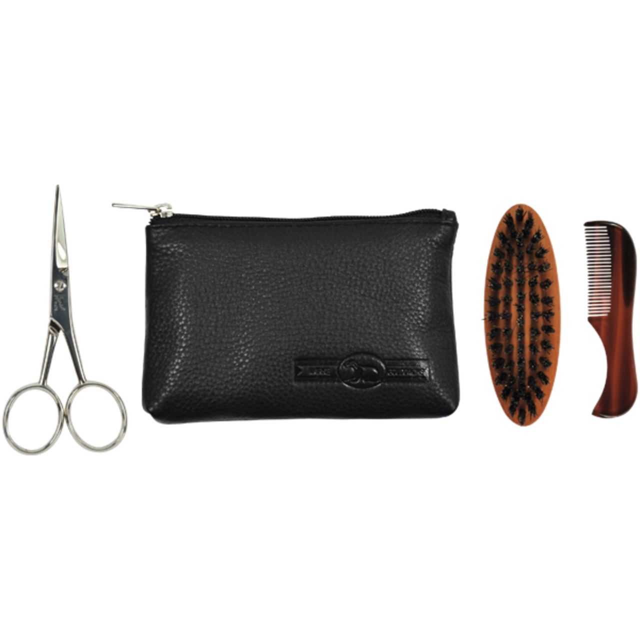 Golddachs, Bartset = Schere + Bürste + Kamm in Lederetui
