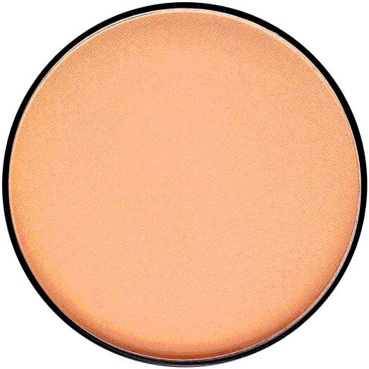 Runder, beigefarbener Kompaktpuder-Refill mit schwarzem Rand. Der Puder hat eine glatte Oberfläche.