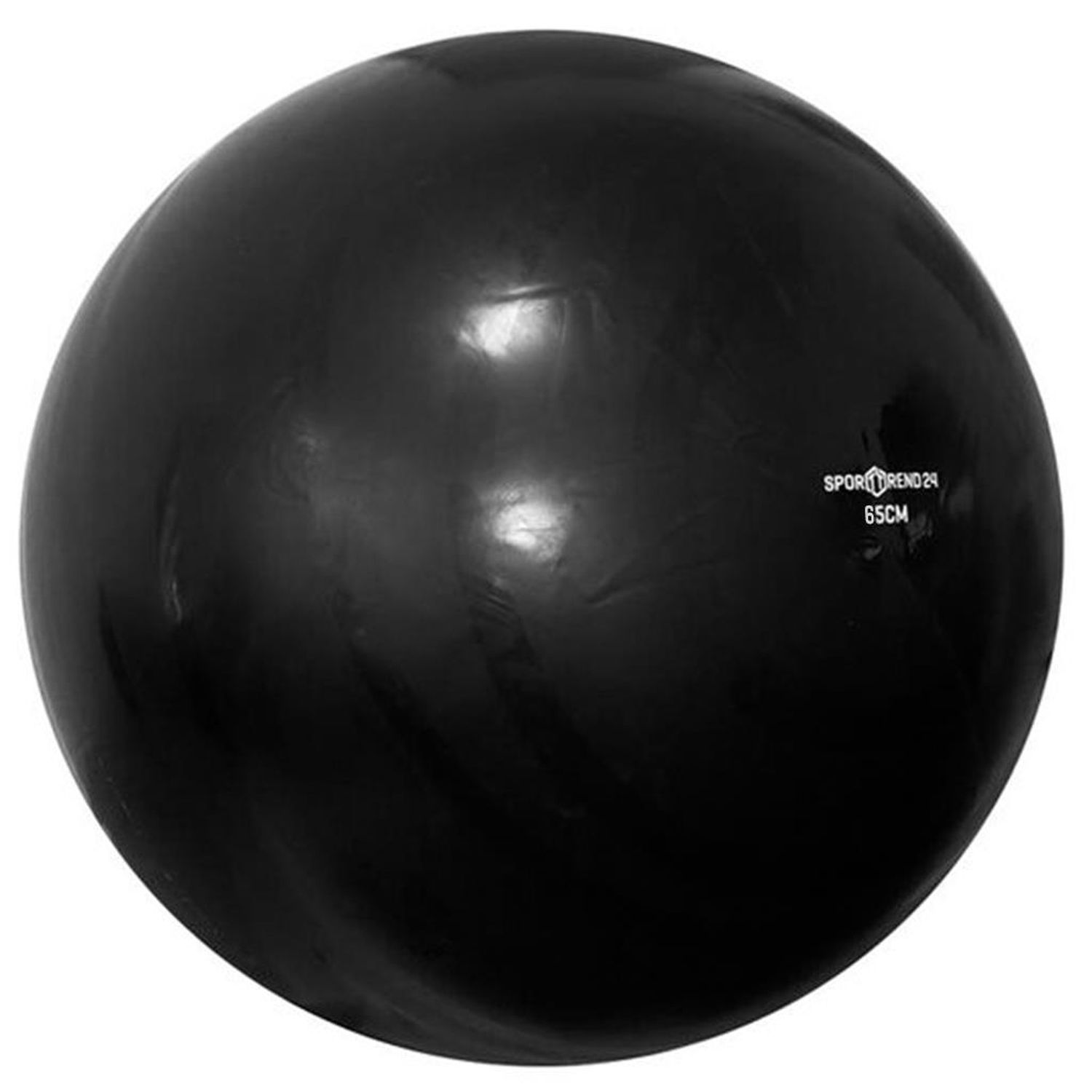 Schwarzer Gymnastikball. Aufschrift: Sporttrend24, 65CM.