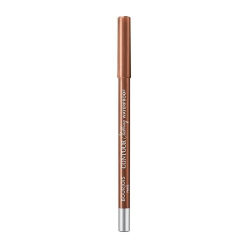 Ein bronzefarbener Konturenstift mit silberner Spitze und Kappe. Der Stift ist mit 'Bourjois Contour Clubbing Waterproof' beschriftet.