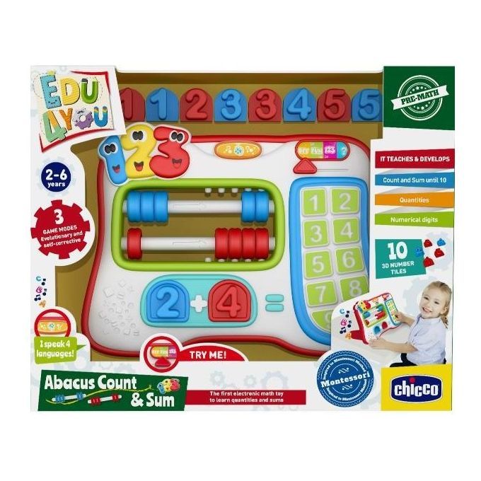 Giocattolo elettronico per il calcolo con abaco, numeri e simboli matematici. Include 10 tessere numeriche. Per bambini 2-6 anni.