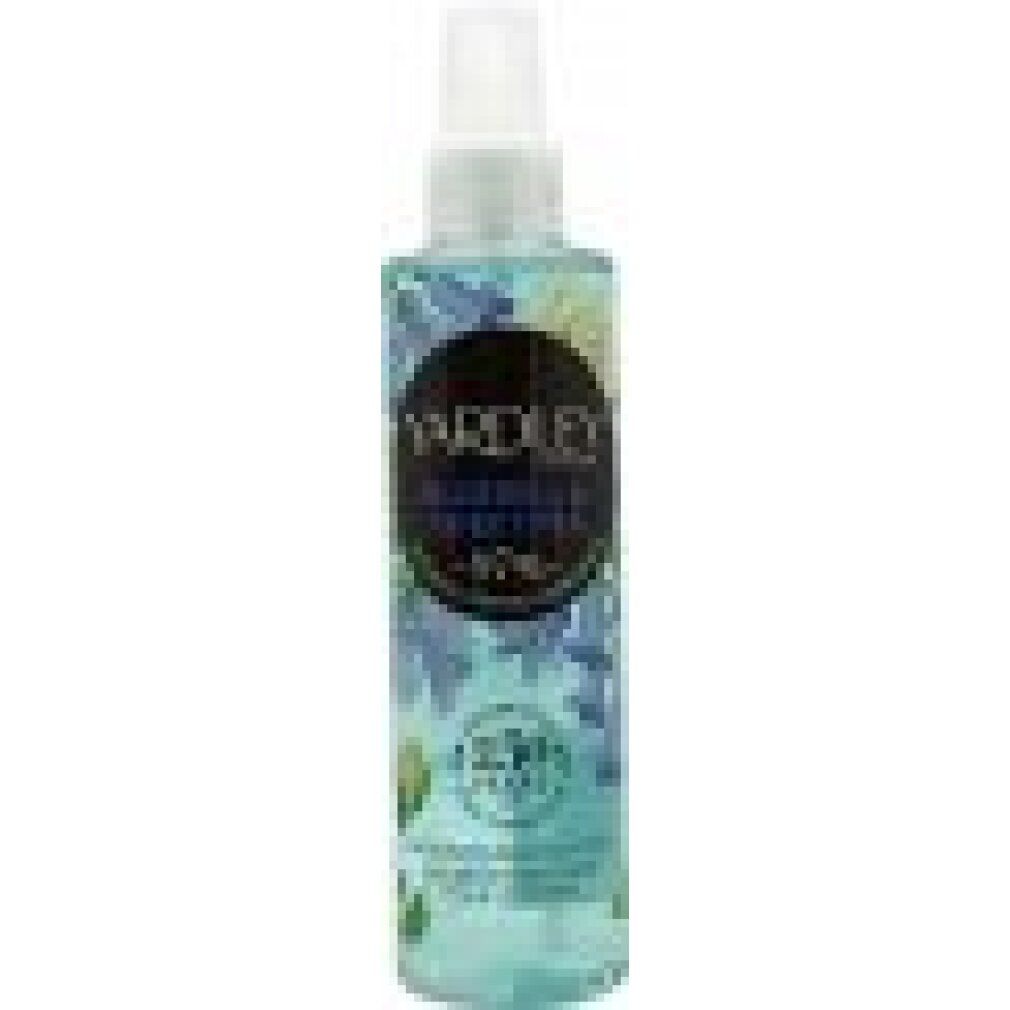 Körperspray-Flasche mit floralem Design. Aufschrift: Yardley London, Bluebell & Sweet Pea, 97% natürliche Inhaltsstoffe.