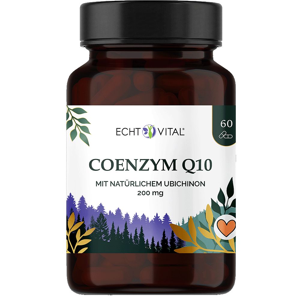 Echt Vital Coenzym Q10 Flasche mit 60 Kapseln, 200 mg Ubichinon.