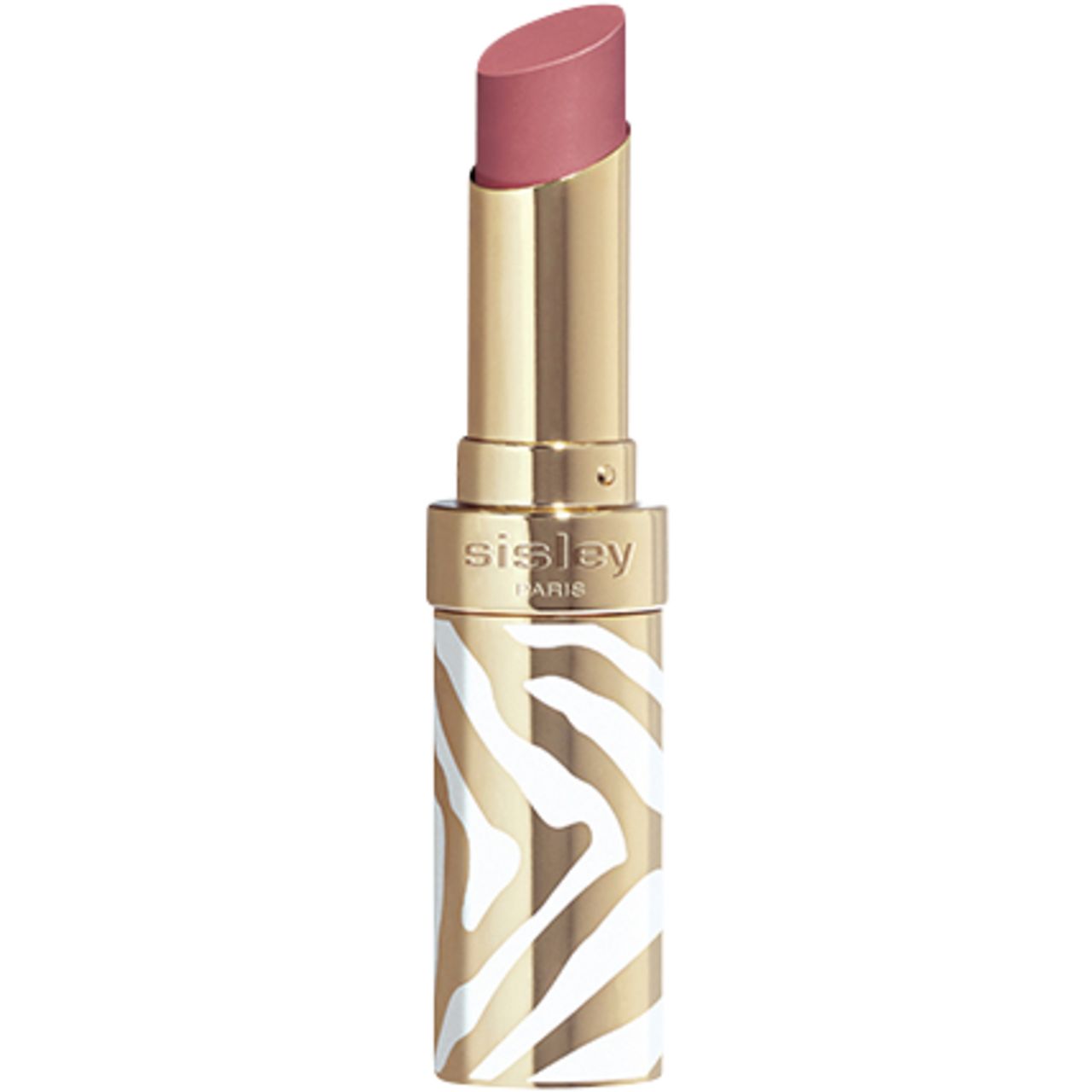 Lippenstift mit rosa Spitze, goldener Hülse mit Zebra-Muster. Sisley Paris Schriftzug.
