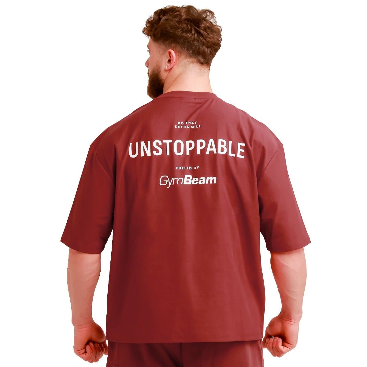 GymBeam T-Shirt Herren Oversized Kurzarm aus Baumwolle, Modell Unstoppable Rot