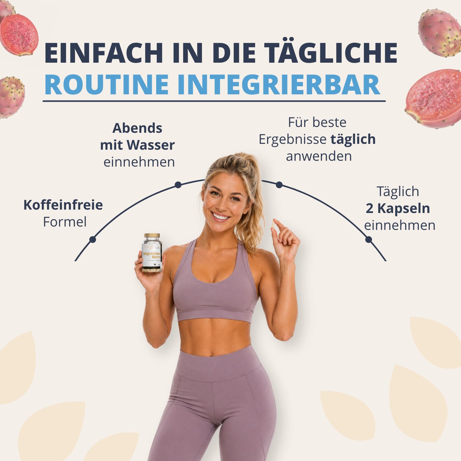 Frau mit Golden Tree Nighttime Burn Flasche, integrierbar in die tägliche Routine.
