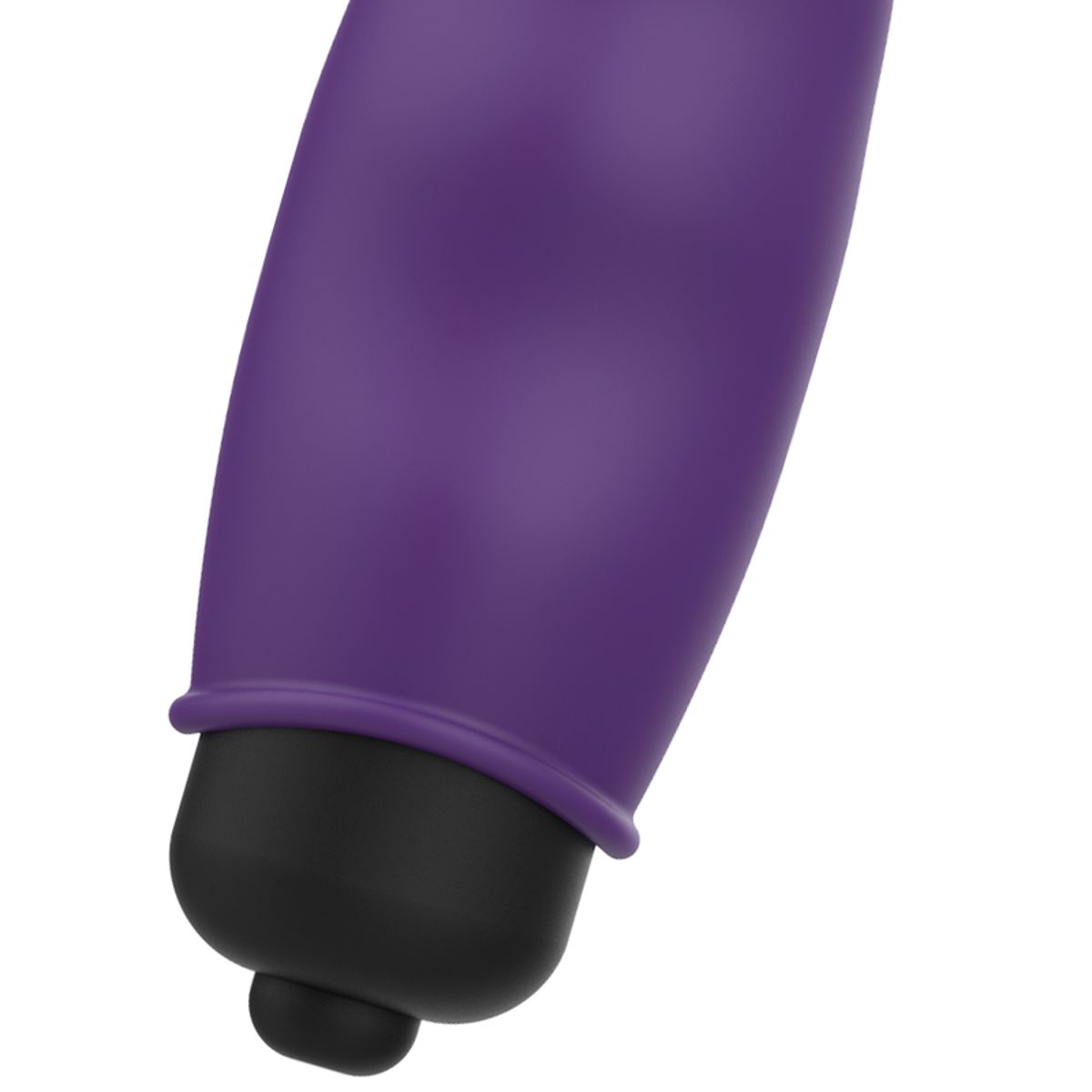 Nahaufnahme eines lila Vibrators mit schwarzem Ende. Deutlich erkennbare Form und Details.