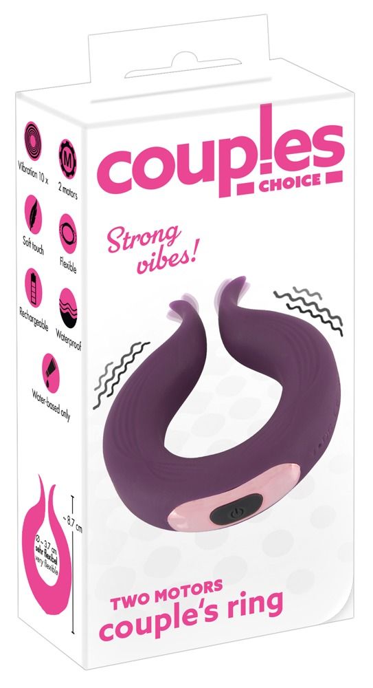 Verpackung mit Produktabbildung. Text: Couples Choice, Two motors couple's ring. Für intime Zwecke.