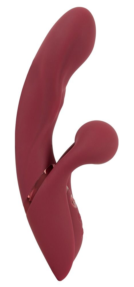 Weinroter Vibrator mit Klopf-Funktion. Ergonomische Form.