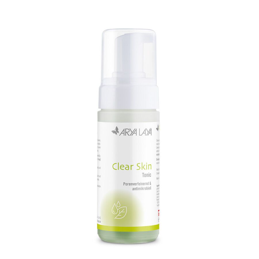 Arya Laya Clear Skin Tonic in einem weißen Pumpspender mit Etikett.