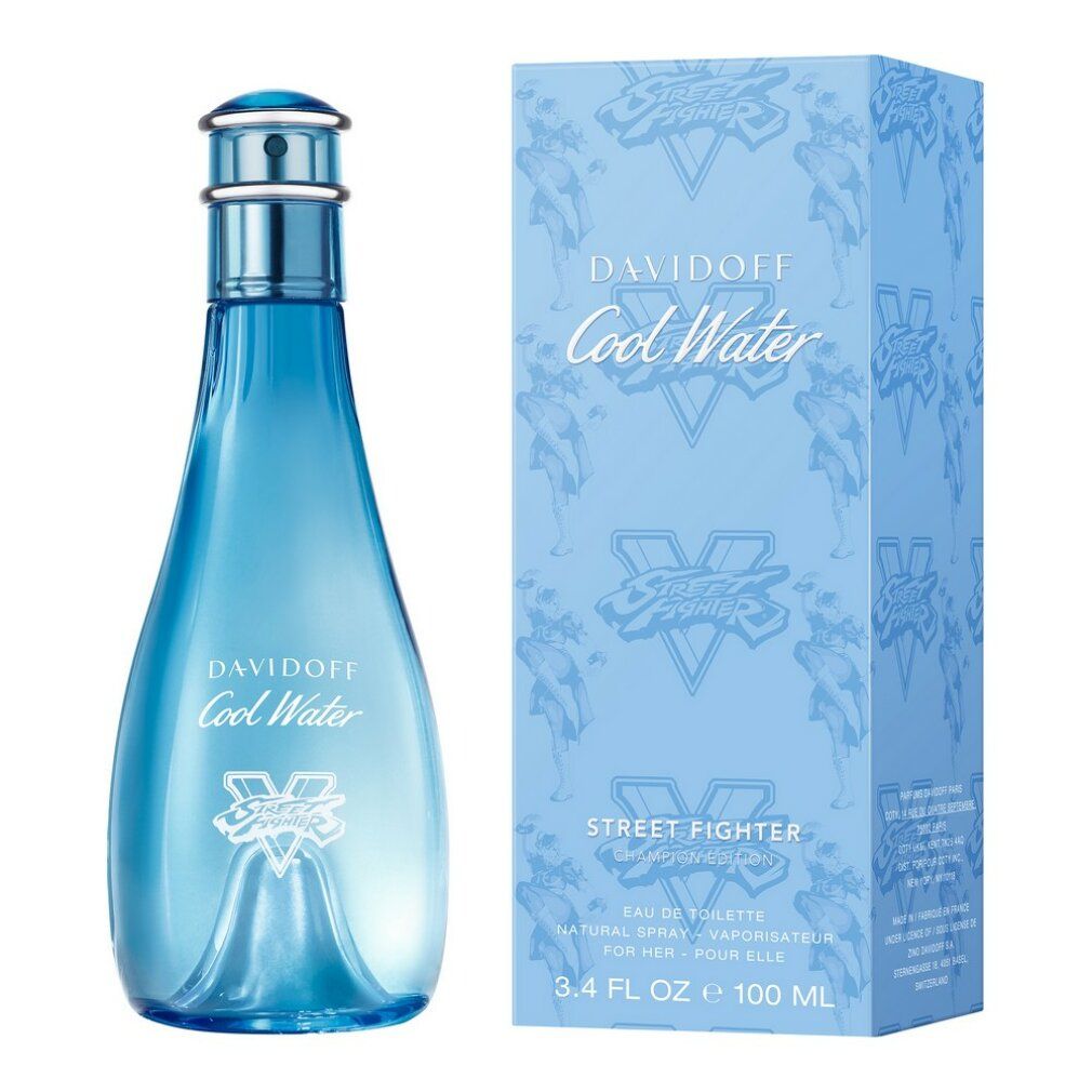 Hellblaue Flasche und Verpackung. Aufschrift: Davidoff Cool Water Street Fighter. 100 ml.