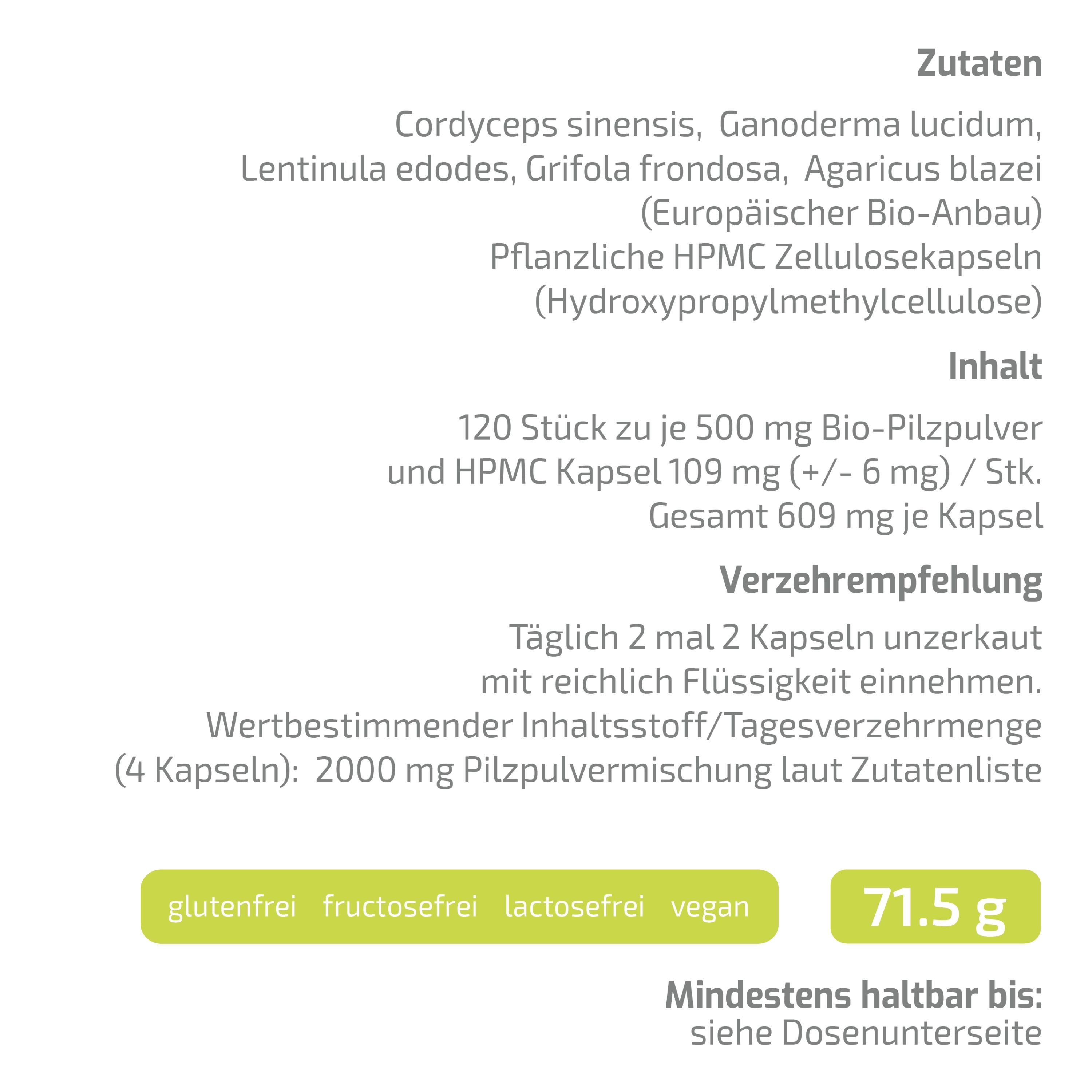 BEAUVITAL® Active Lifestyle Bio Vitalpilze Kapseln, Cordyceps Reishi Shiitake, Maitake, Agaricus EU