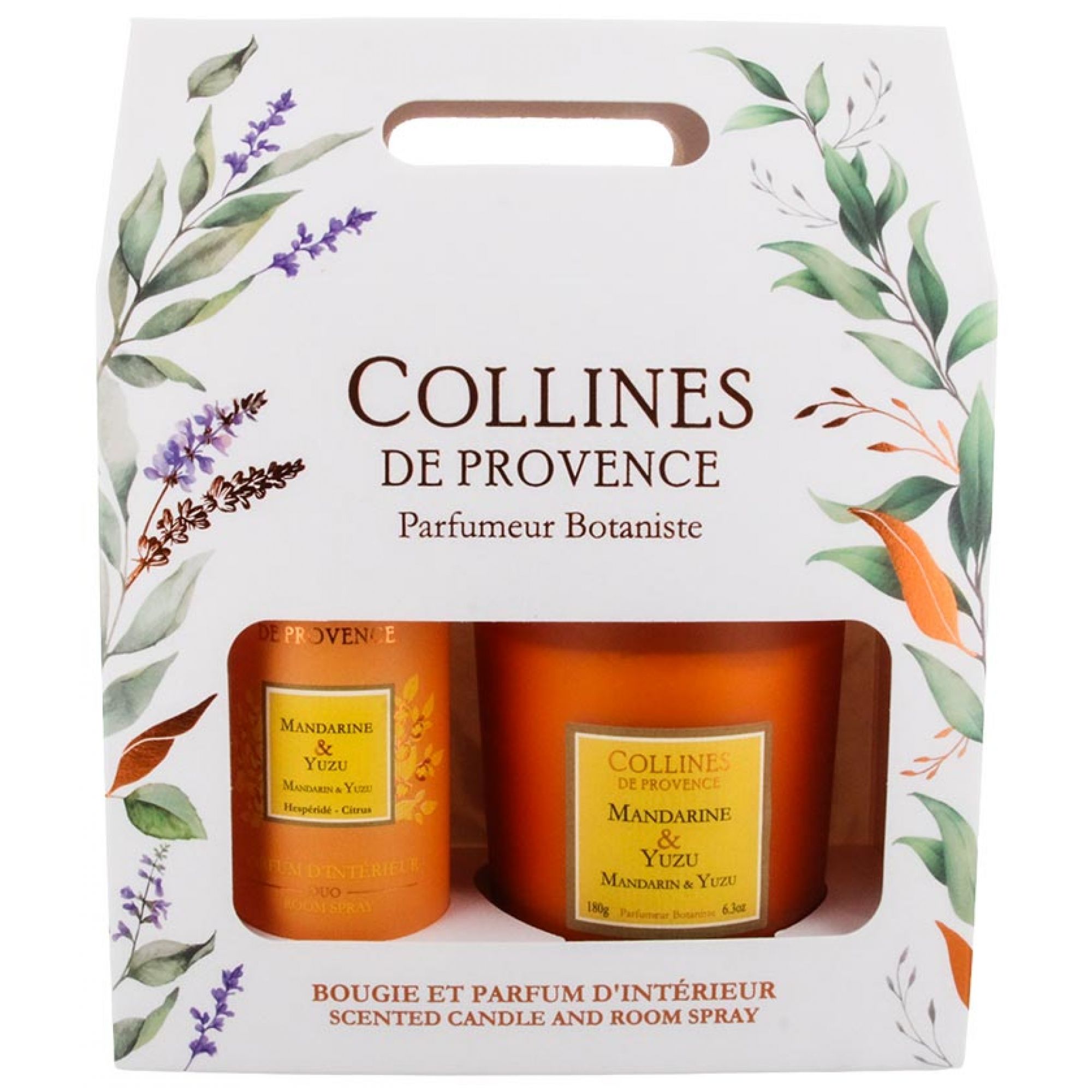 Collines de Provence Geschenkset Raumduft Duo + Kerze 180 g (Duft : Mandarine & Yuzu) 16,2x7,5x20 cm