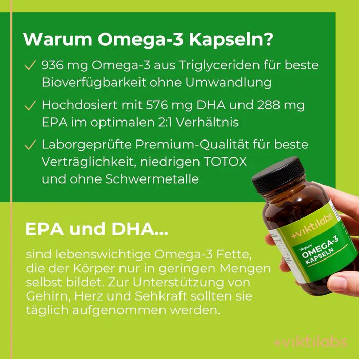 Viktilabs Vegane Omega-3 Kapseln: Hochwertiges Algenöl mit 20% EPA & 40% DHA