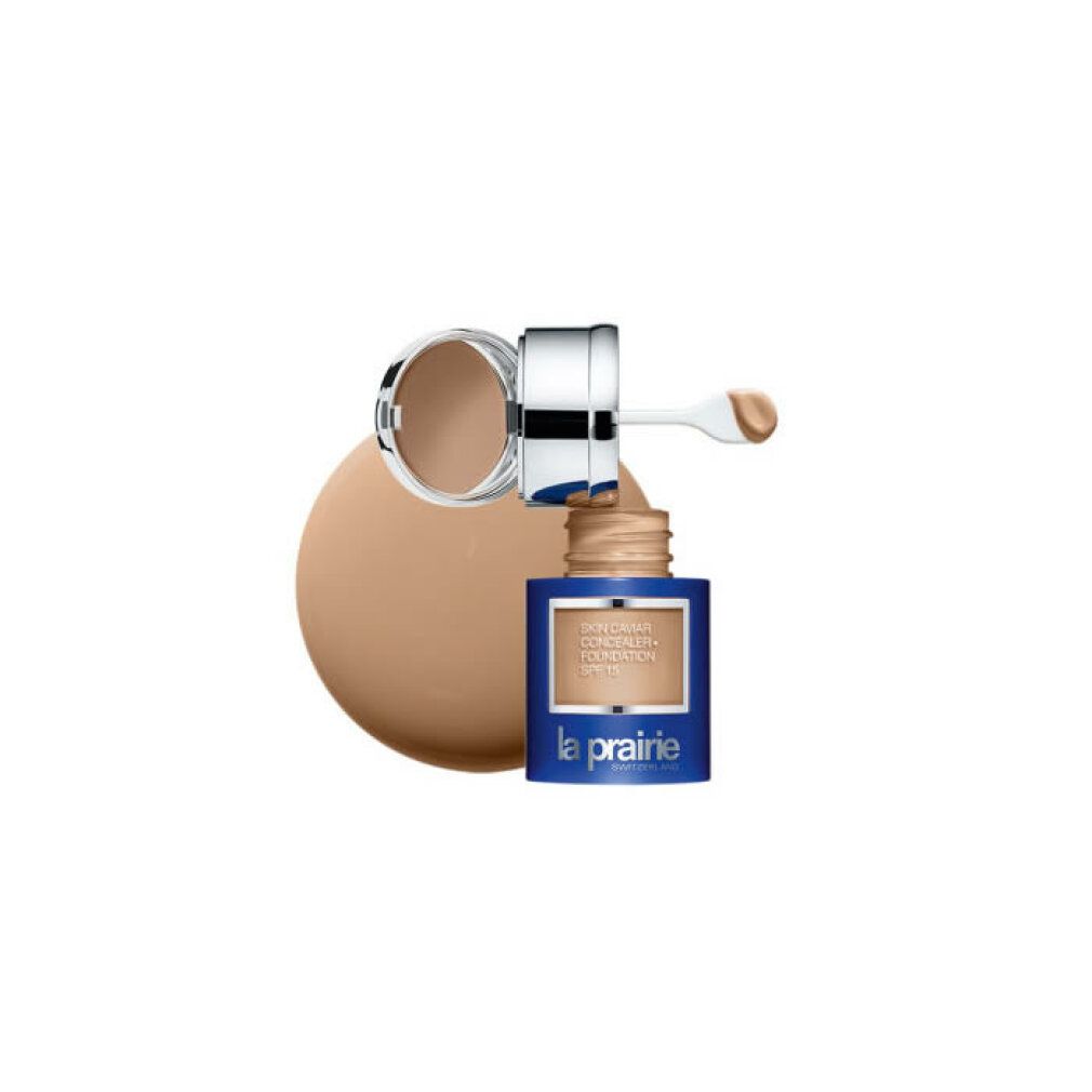 La Prairie Skin Caviar Concealer Foundation SPF 15 mit Applikator und einem Klecks Foundation.