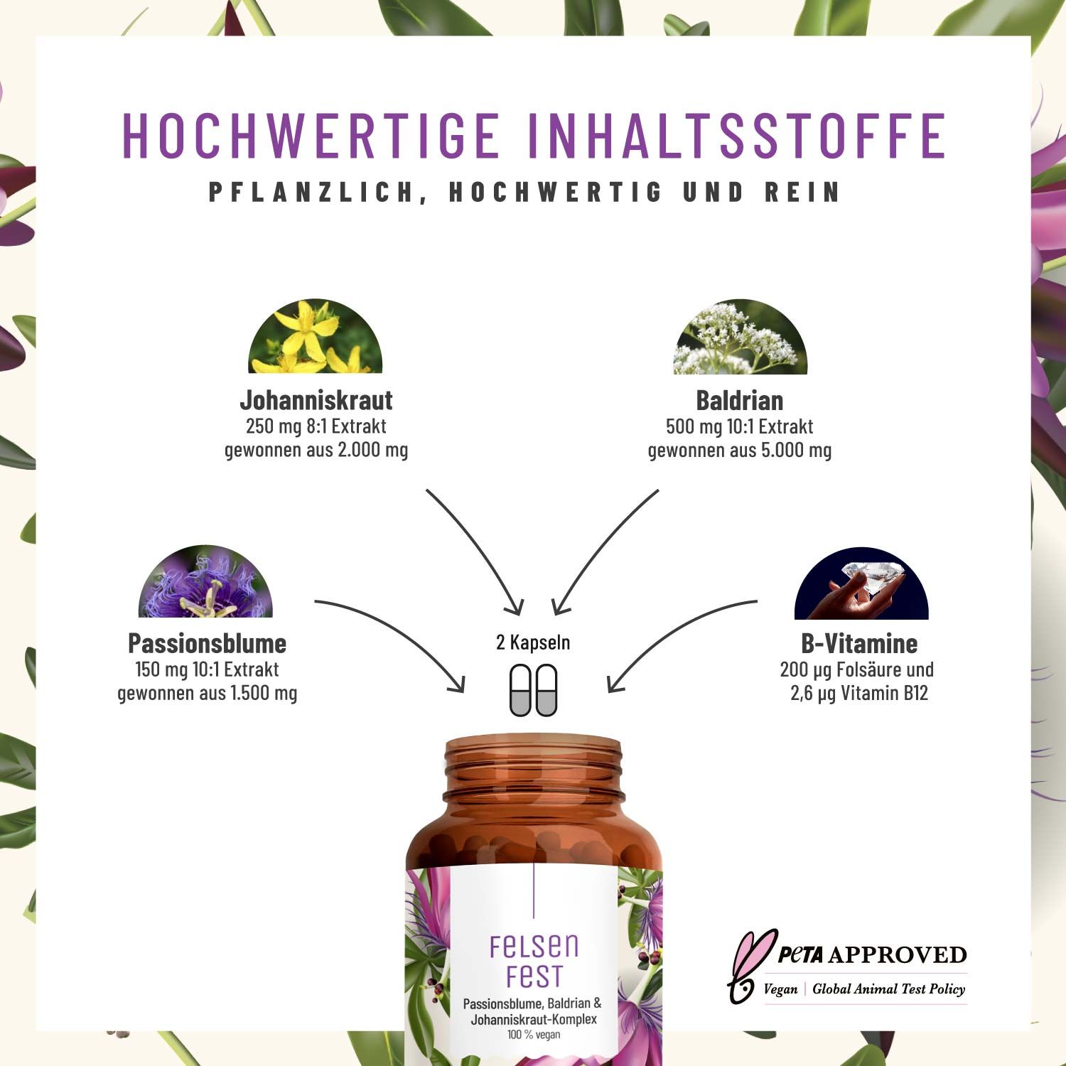 Johanniskraut Baldrian Passionsblume Komplex - 90 Kapseln St Johns Wort - Felsenfest - NATURTREU®