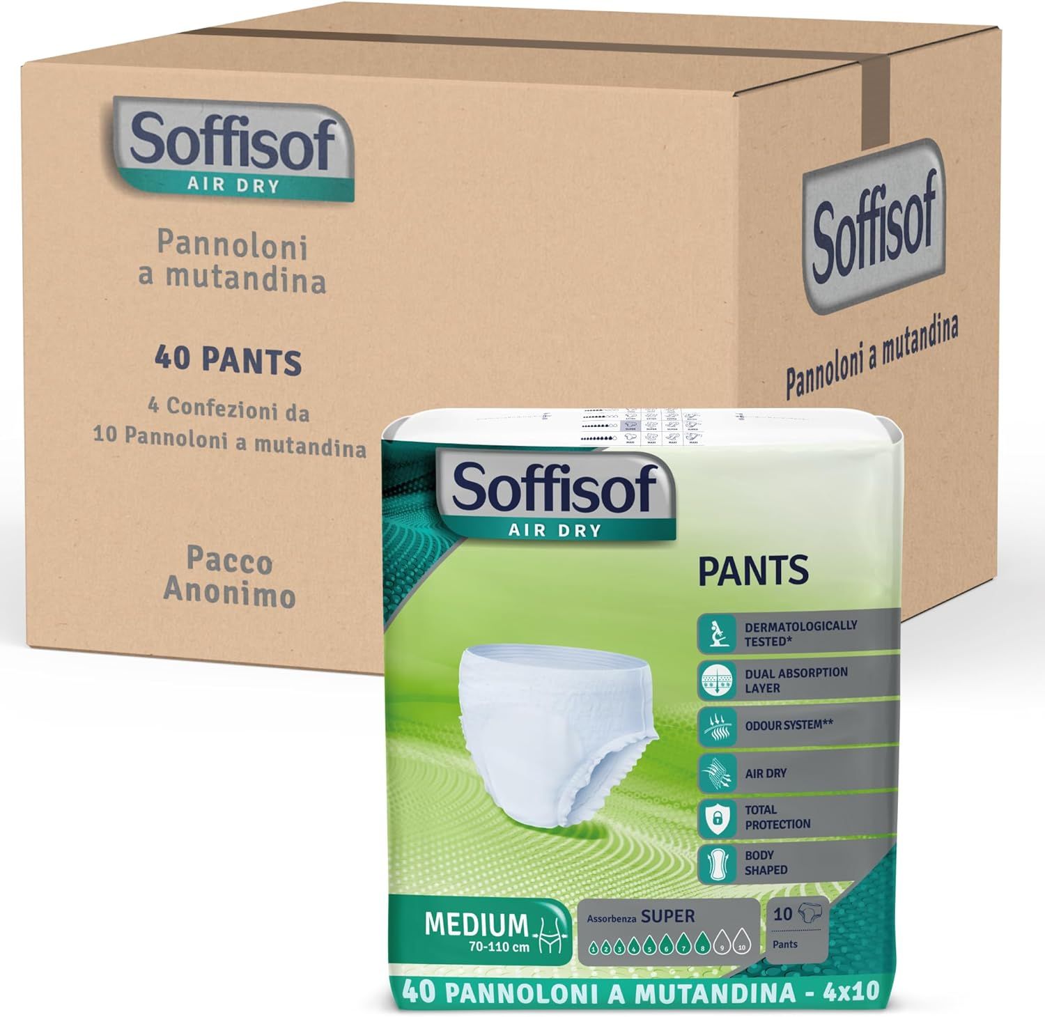 Soffisof Air Dry Pants. Karton mit Packungen. 40 Pants. Medium. Inkontinenz Windelhosen.