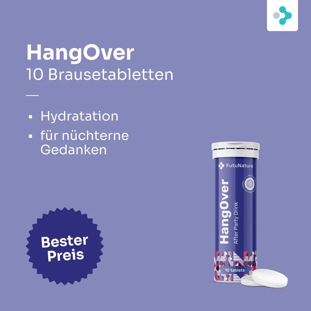 FutuNatura HangOver Brausetabletten, 10 Stück. Hydratation und klare Gedanken, bester Preis.